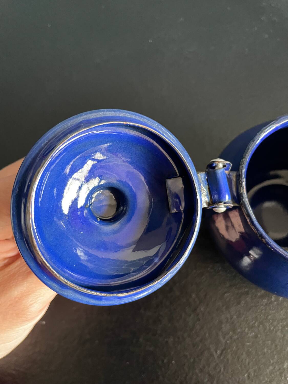 Mini blue enamelled sheet metal teapot