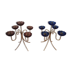 Paire de bougeoirs fleurs