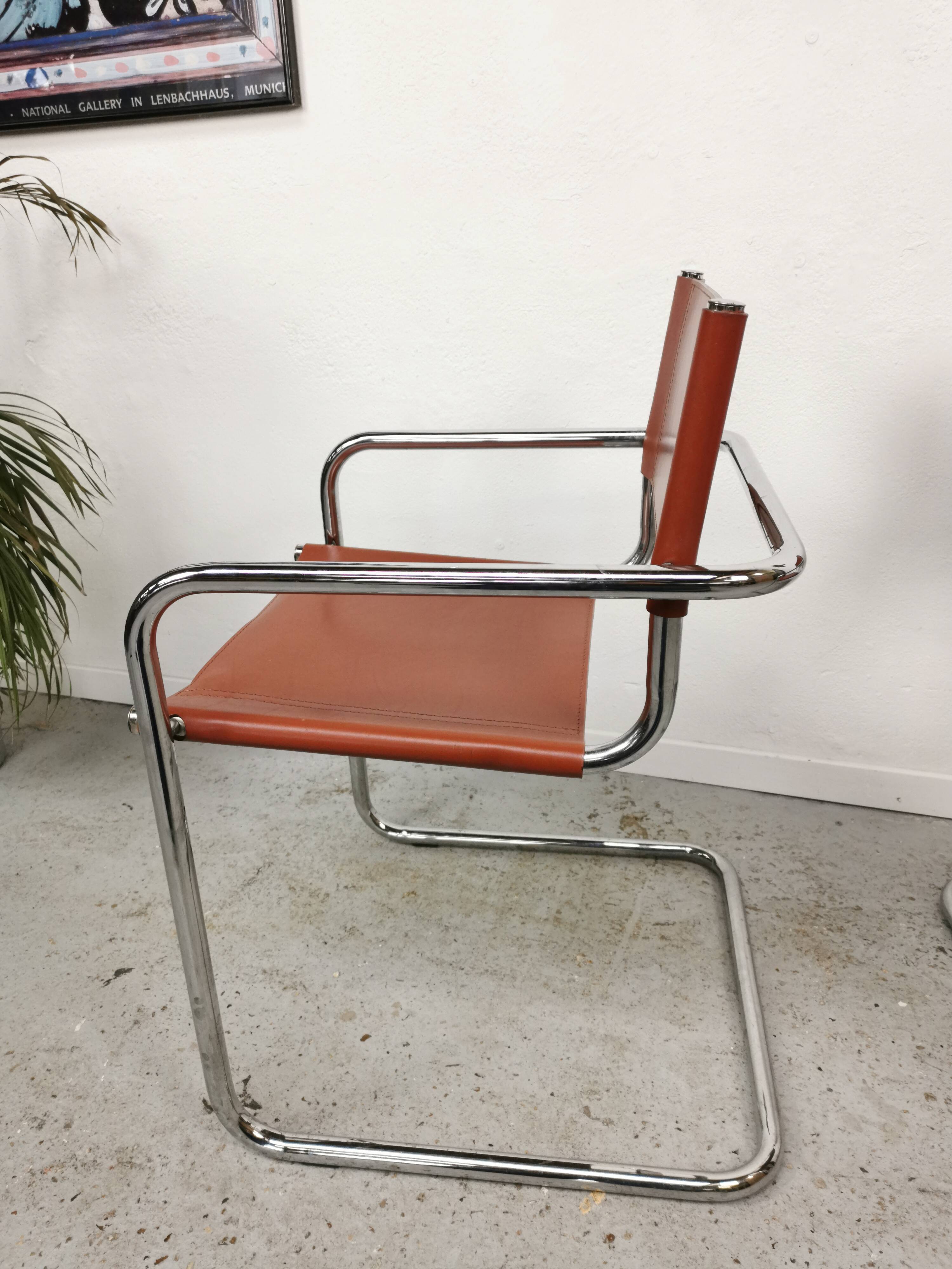 Vintage Bauhaus leather and chrome chair Mart Stam Matteo Grassi
