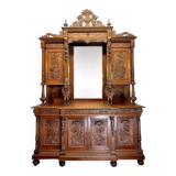 Renaissance style hunting lodge sideboard with carved lions in solid walnut circa 1850