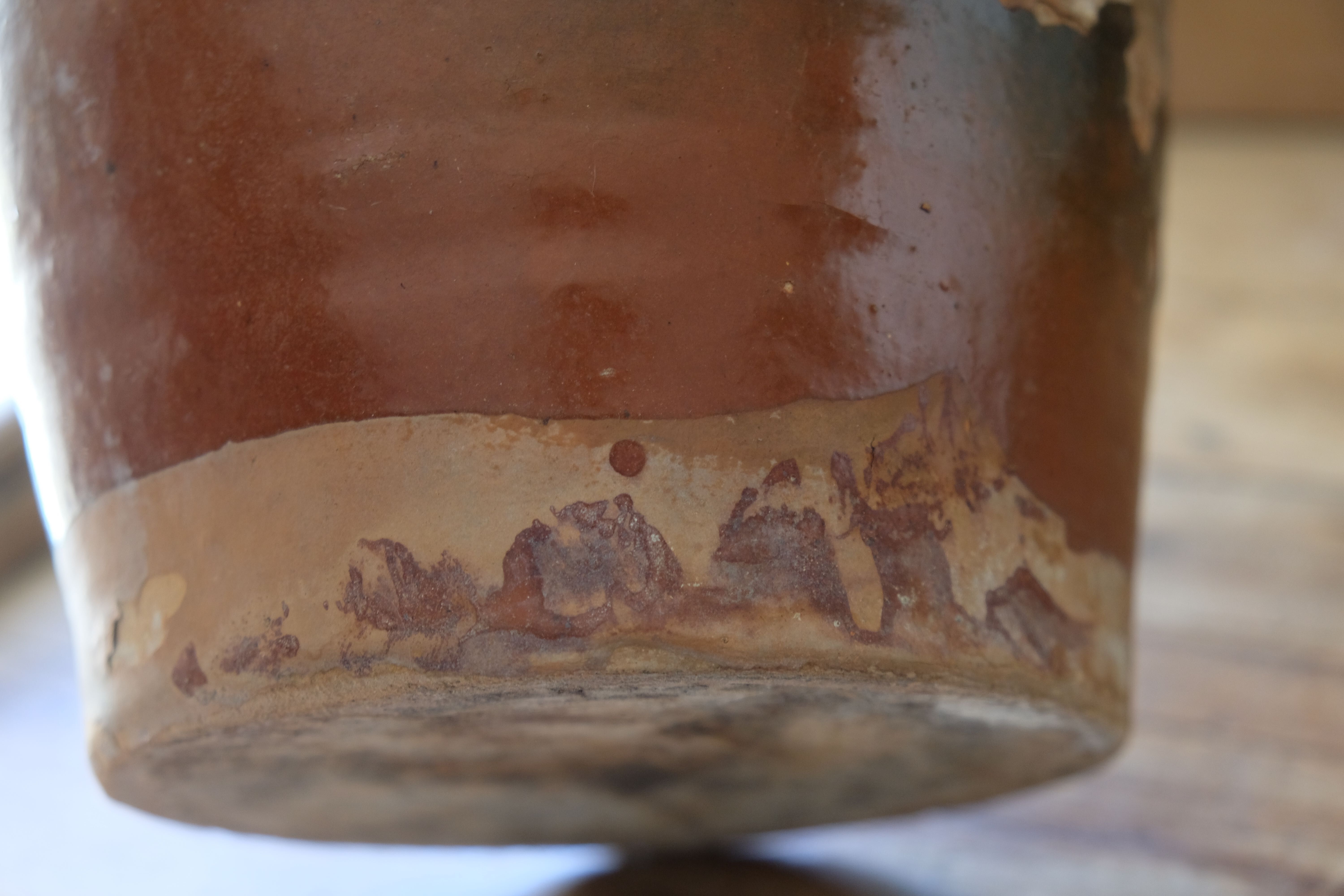 Old glazed terracotta pot
