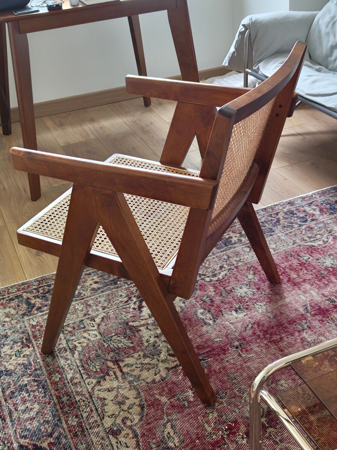 Scandinavian armchair in rattan & solid birch – Swedish vintage