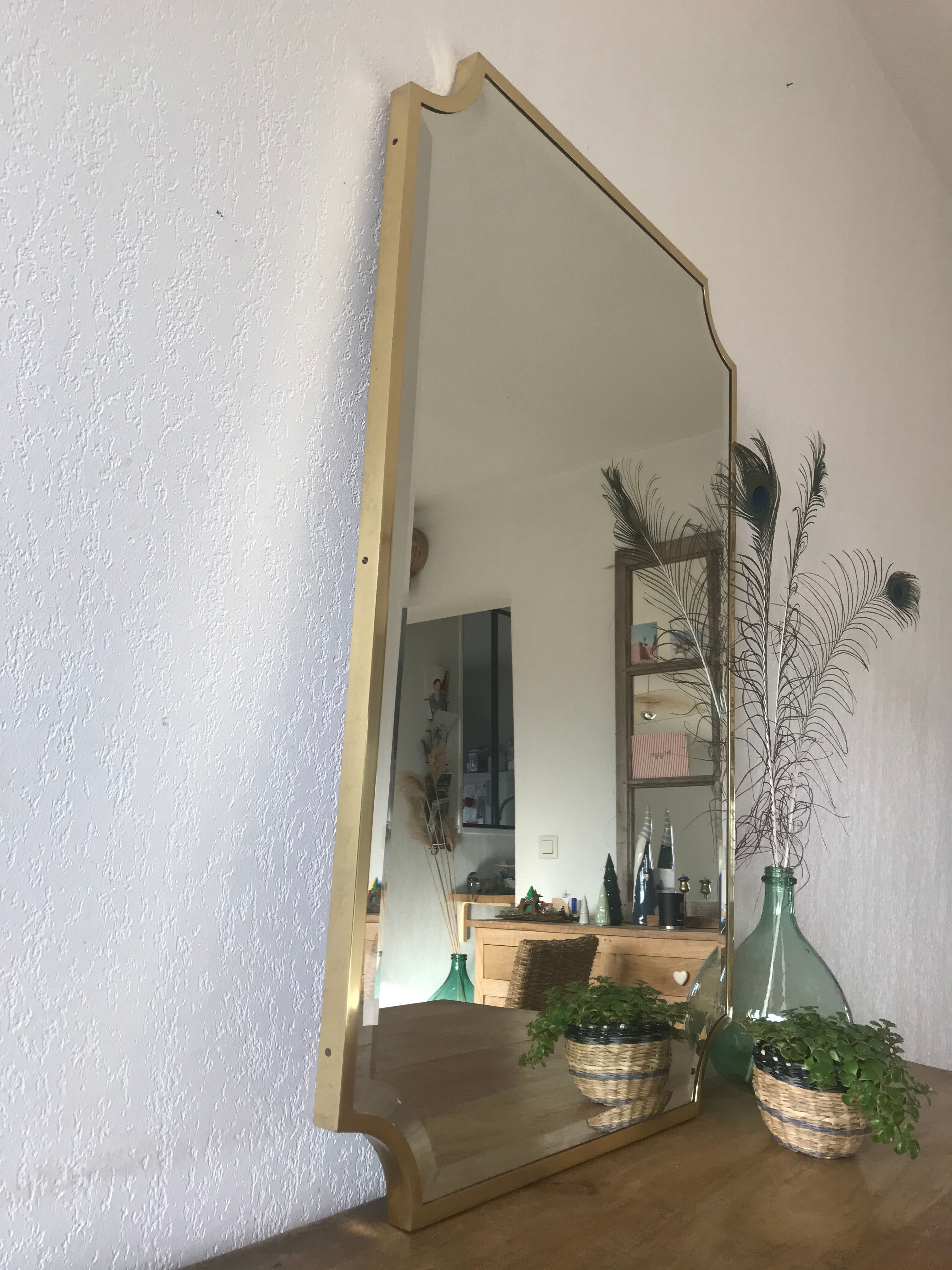 Brass bevelled mirror, Italy, 60s