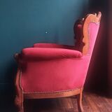 Wooden armchair carved baroque style in burgundy red velvet
