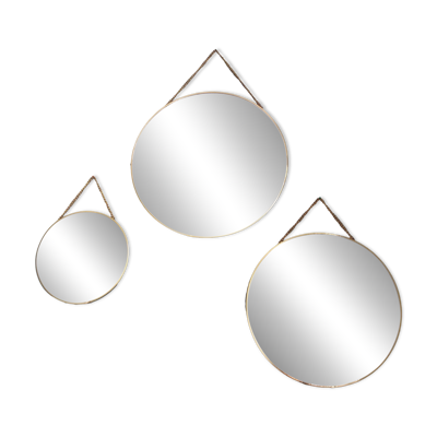 3 miroirs ronds métal doré, diametre 35, 30 et 20 cm
