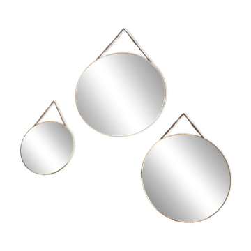 3 miroirs ronds métal doré, diametre 35, 30 et 20 cm
