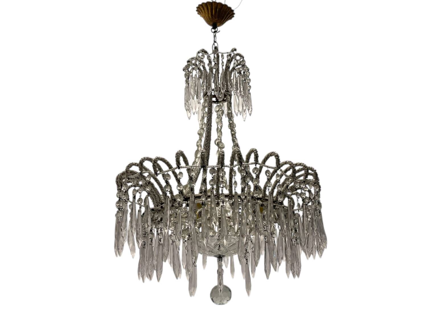 Crystal Beaded White Chandelier 1960’s