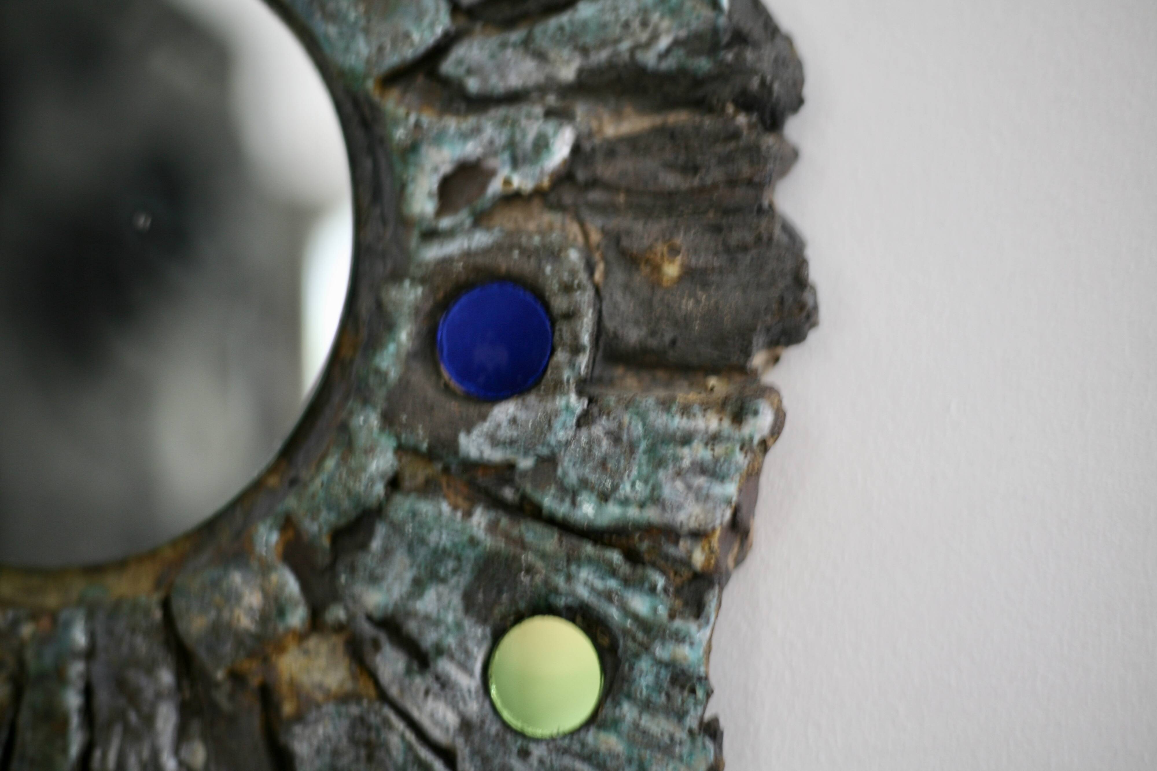 Ceramic mirror by Jacky Coville, 1970s.