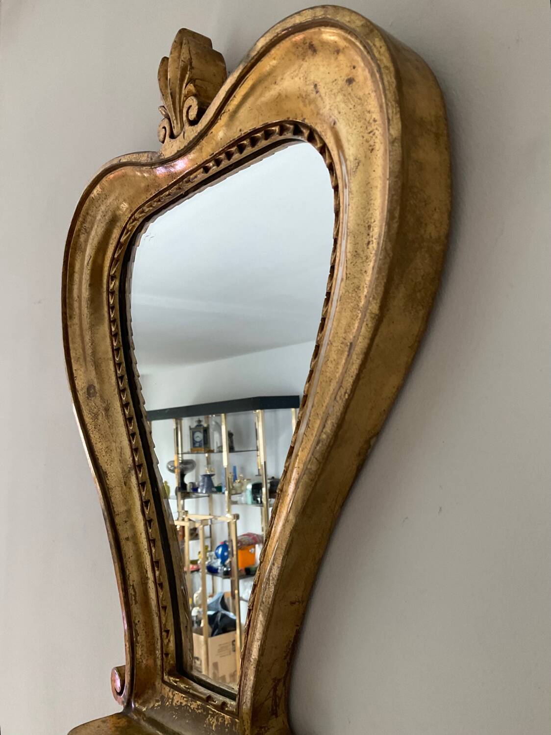 Miroir doré vintage avec selette