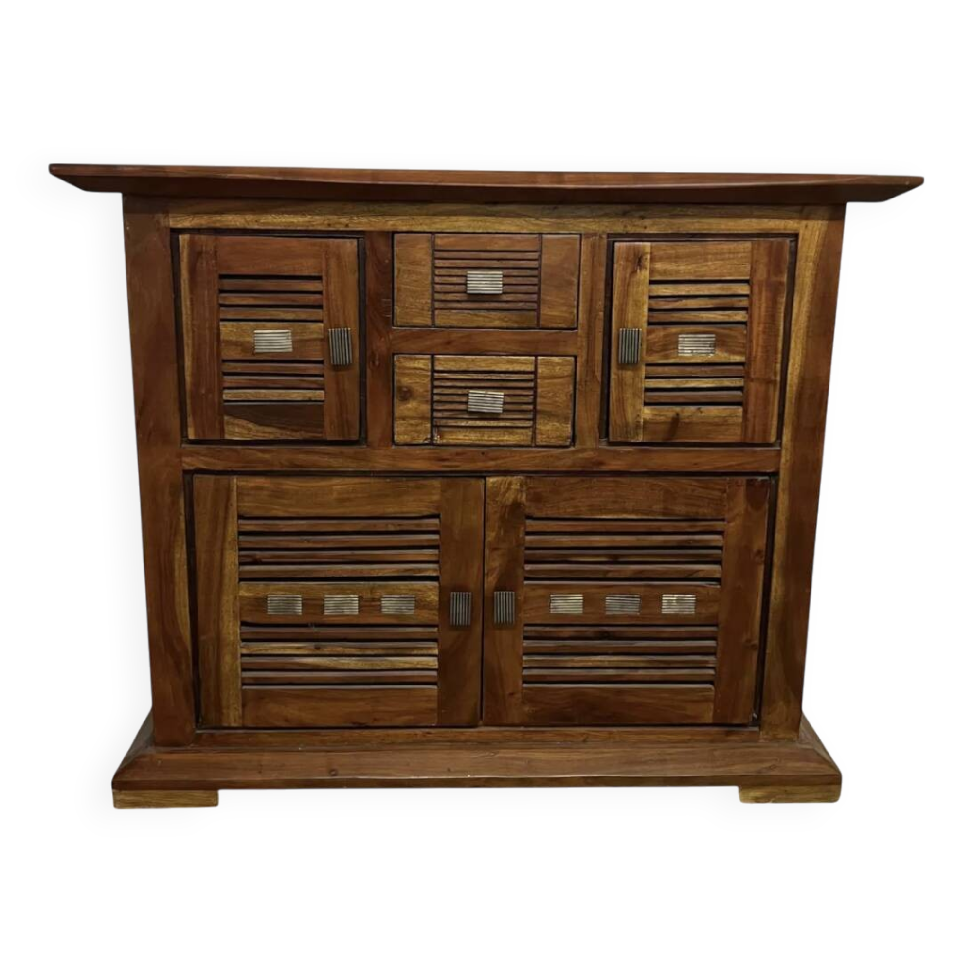 Buffet en bois d'acacia massif 4 portes, 2 tiroirs