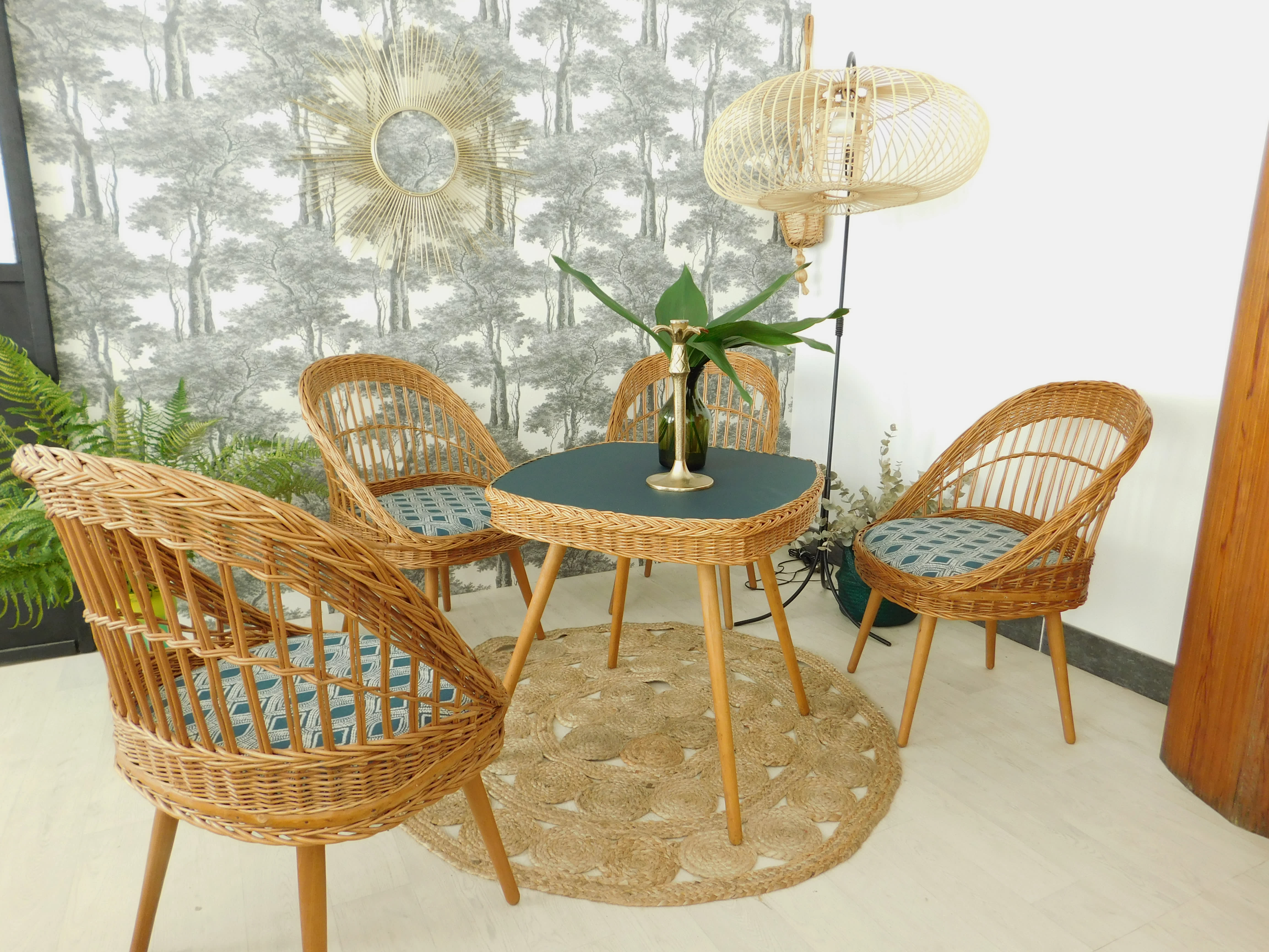 Lounge set in rattan 70s