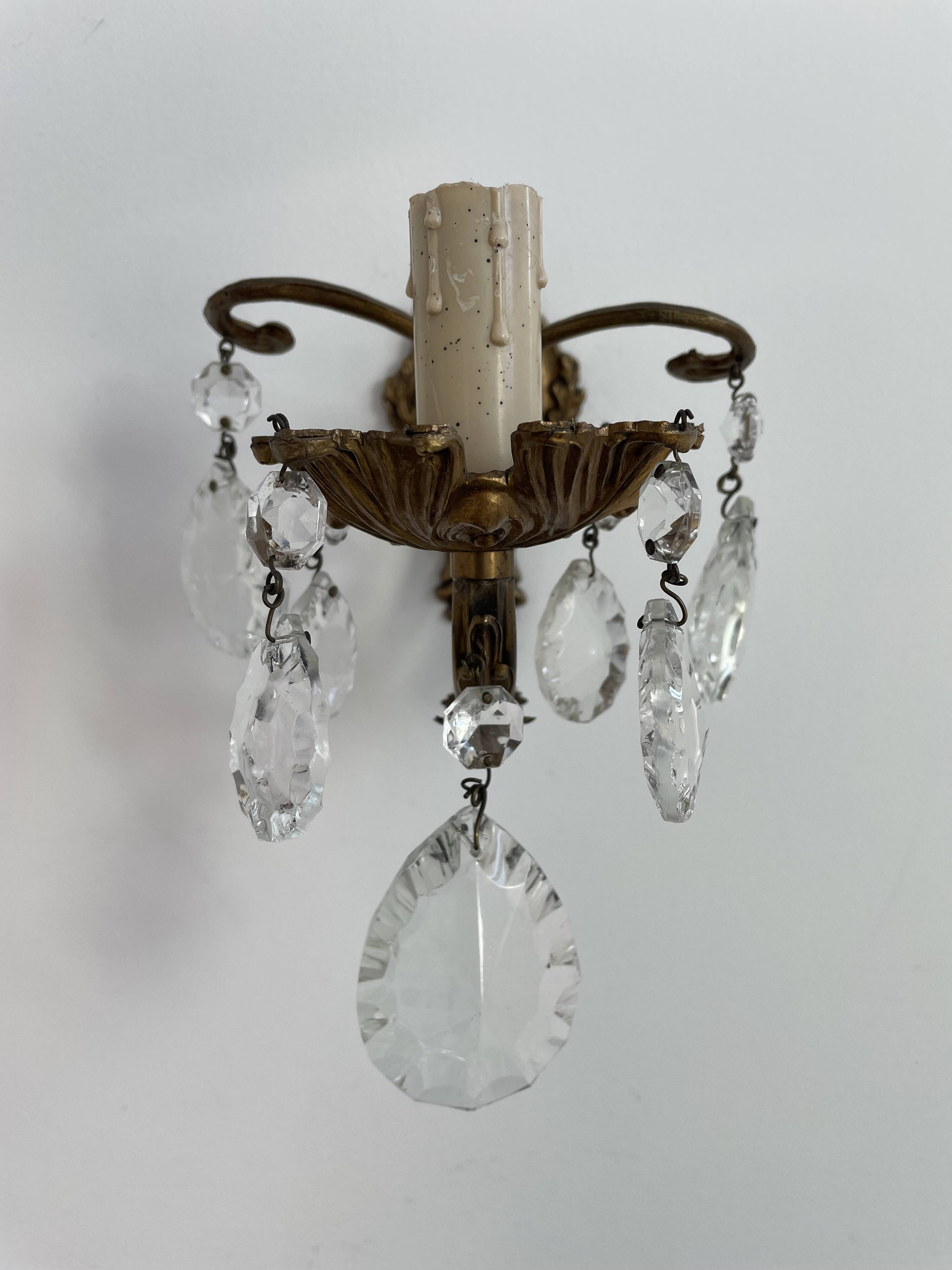 Pair of antique wall lamps - golden metal - grapevines - 1 lights