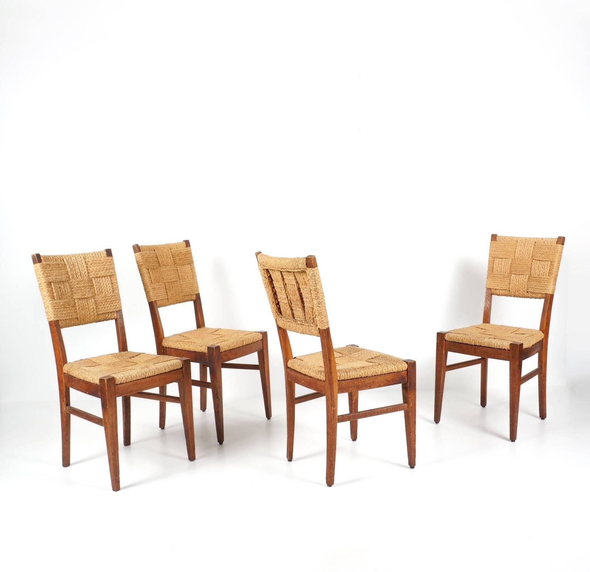 Audoux & Minet - Set of 4 vintage oak and rope chairs, circa 1950