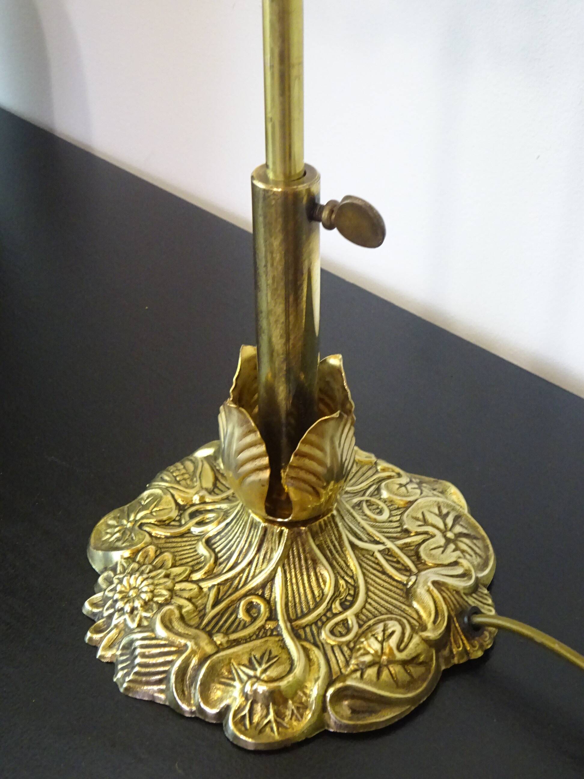 Antique bronze and silk lamp