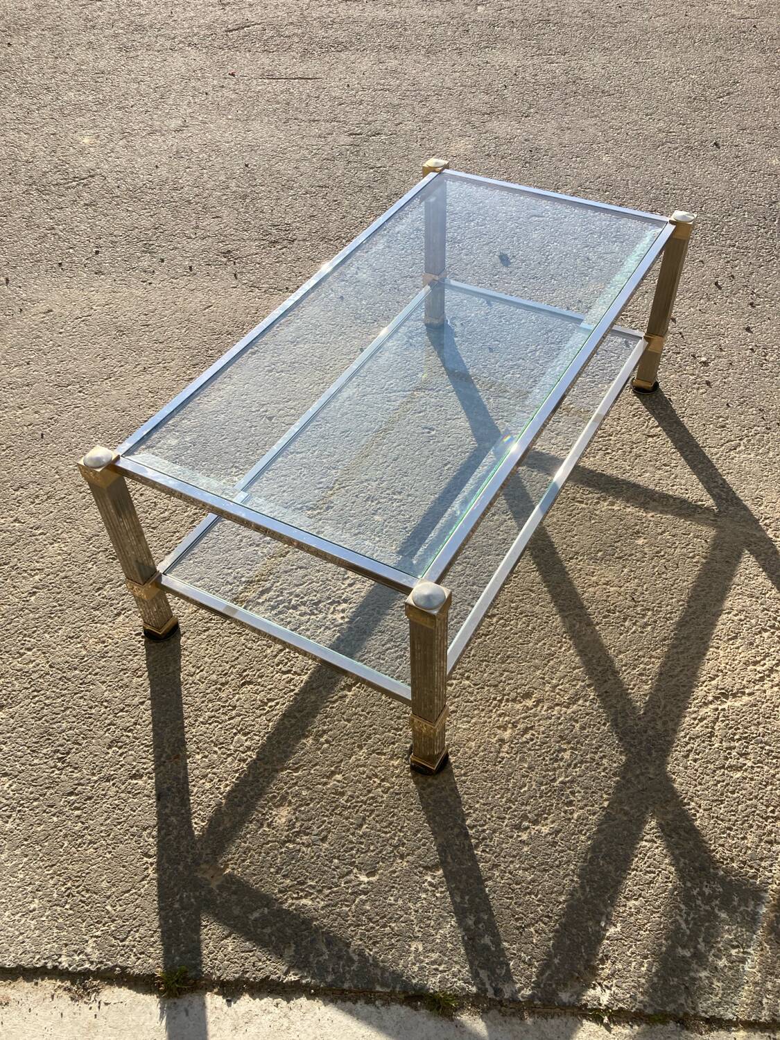 Coffee table, Pierre Vandel, brass, gold and silver