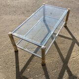Table basse Pierre Vandel en verre, laiton doré et argenté