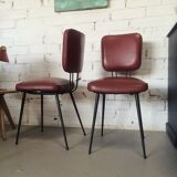 3 vintage chairs from the 50s in restored garnet red skai