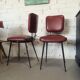 3 vintage chairs from the 50s in restored garnet red skai