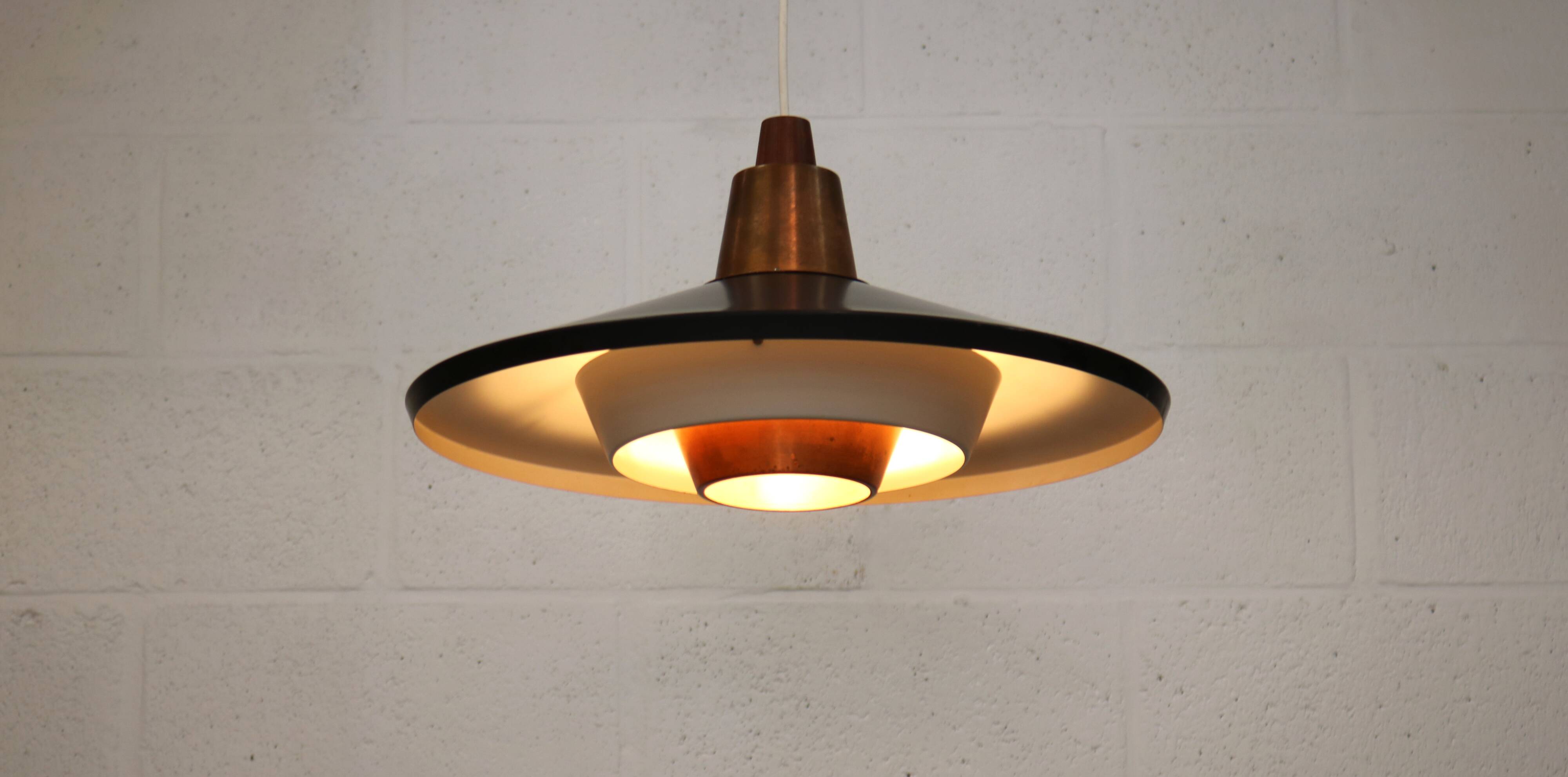 Rare Mid-Century Danish design lamp ,1960s -black&white metal& solid copper