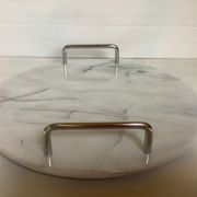 Marble dish with chrome metal handles