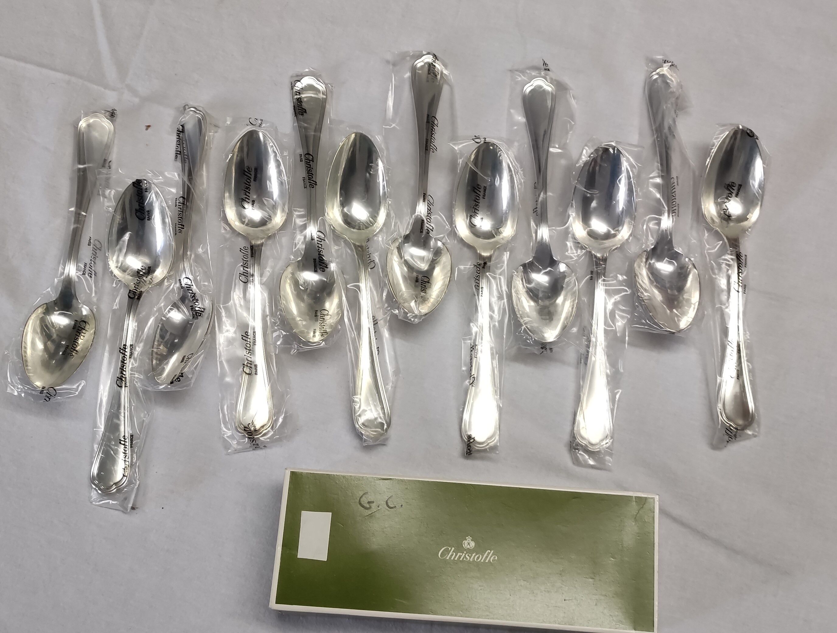 12 silver metal table spoons from Christofle model "Spatours"