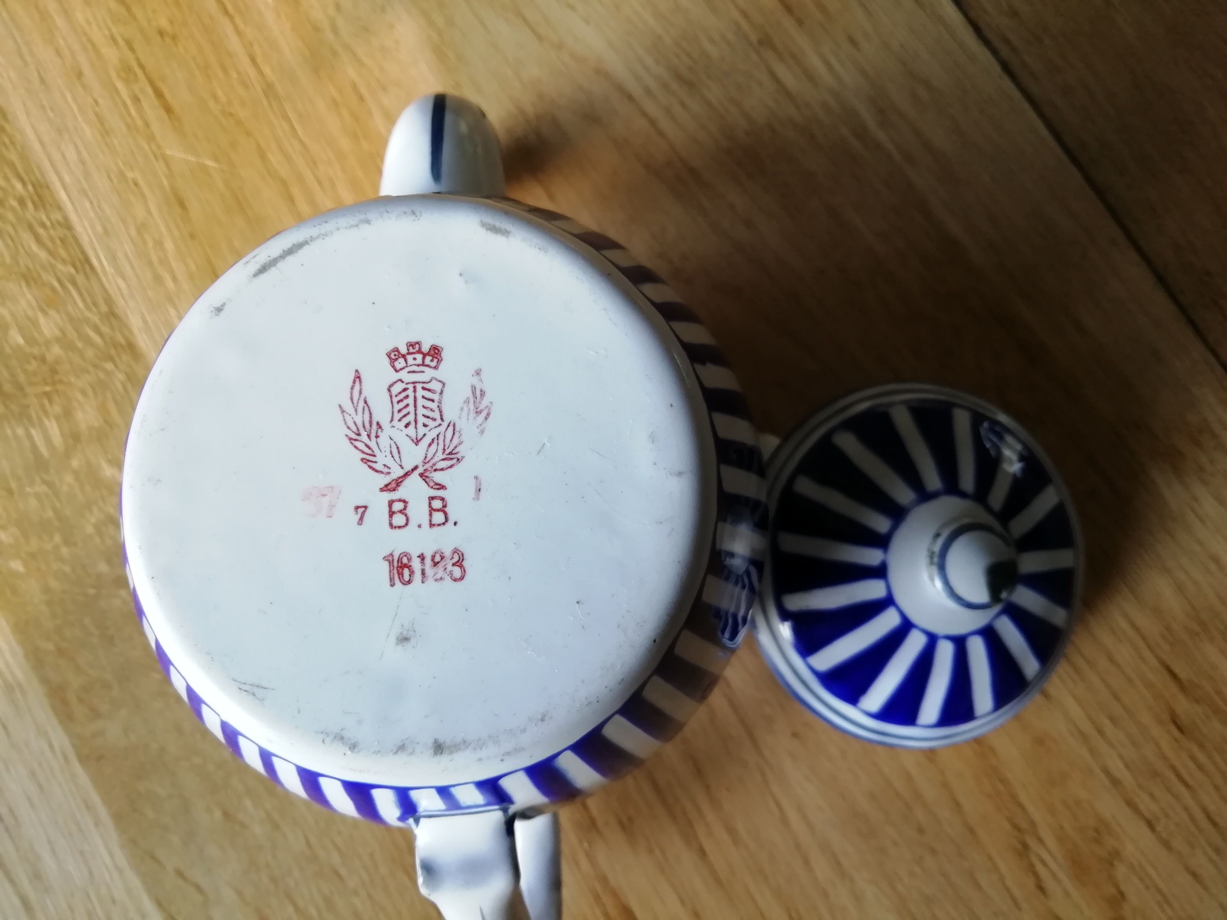 Enamelled tin teapot