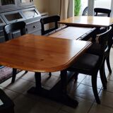 Table set and 6 solid pine chairs repainted and patinated black