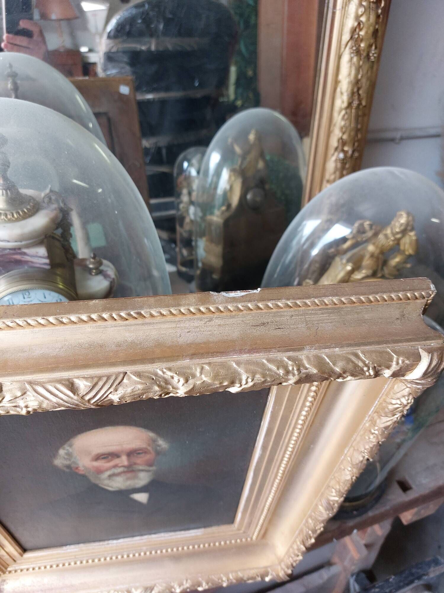 Painting Portrait of an ancient man 19th with gilded wooden frame