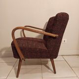 Vintage cocktail armchair armrests curved wood 1950