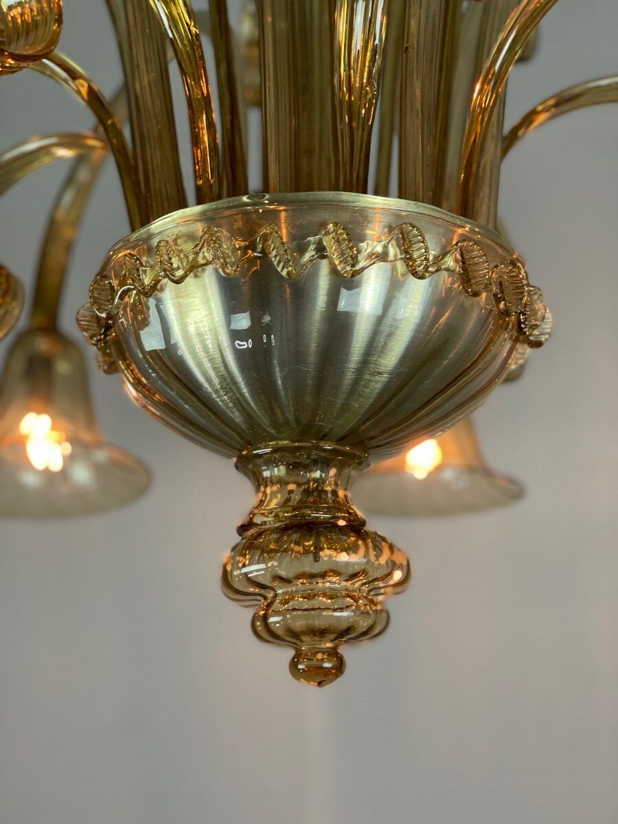 Venetian chandelier in golden murano glass, 8 arms of light