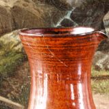 Signed orange ceramic candle holder and jug