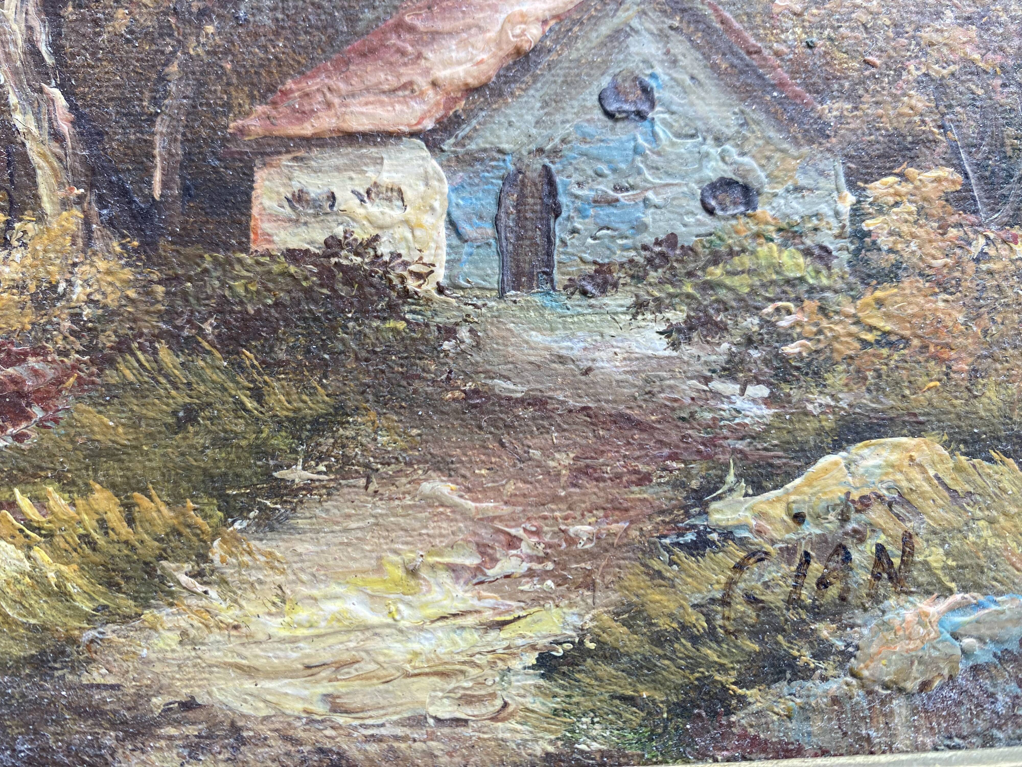 Vintage landscape painting with a house signed GIAN.
