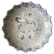 Japanese Meiji Period Light Blue Porcelain Dish with Cranes