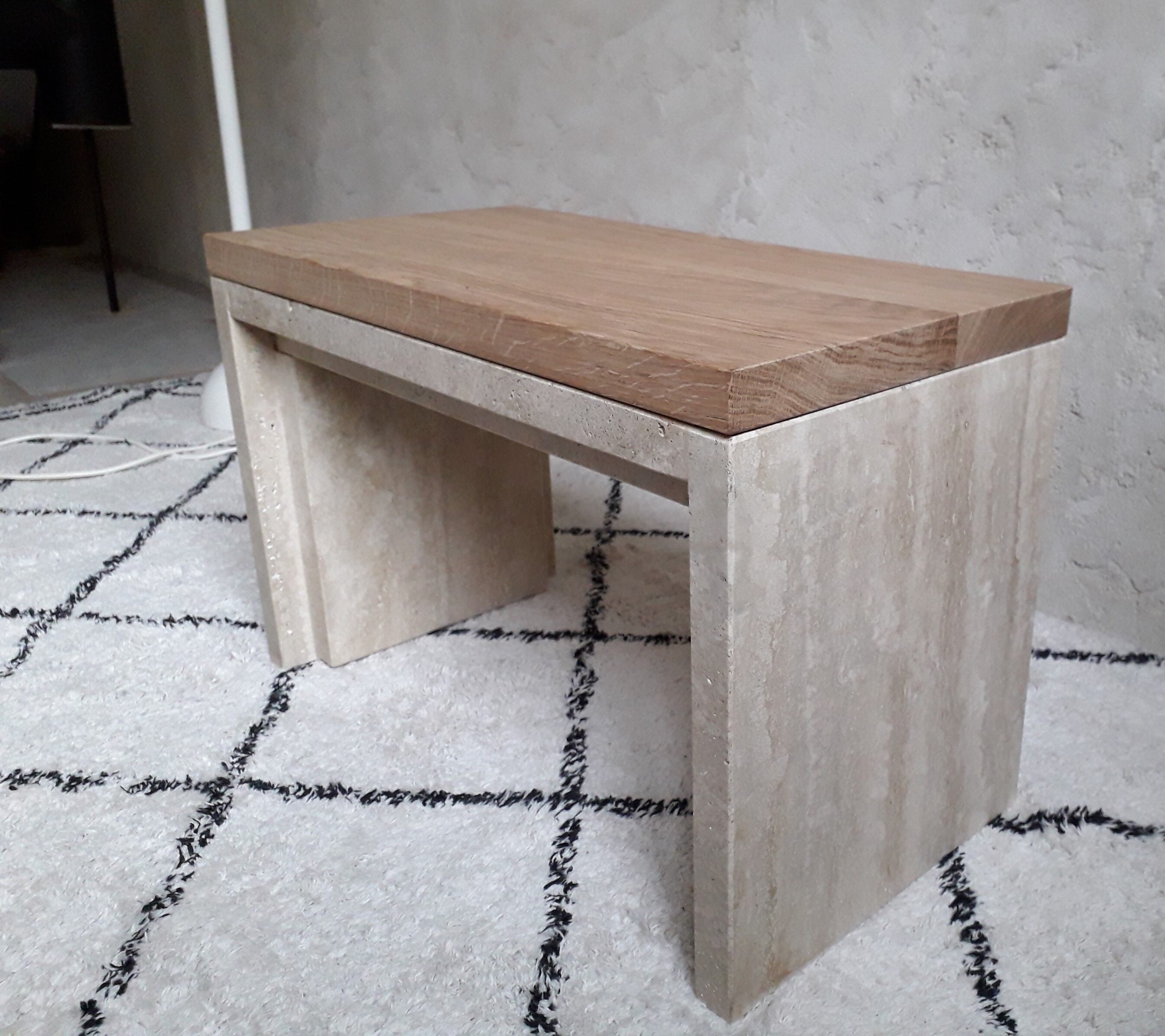 Oak and travertine coffee table