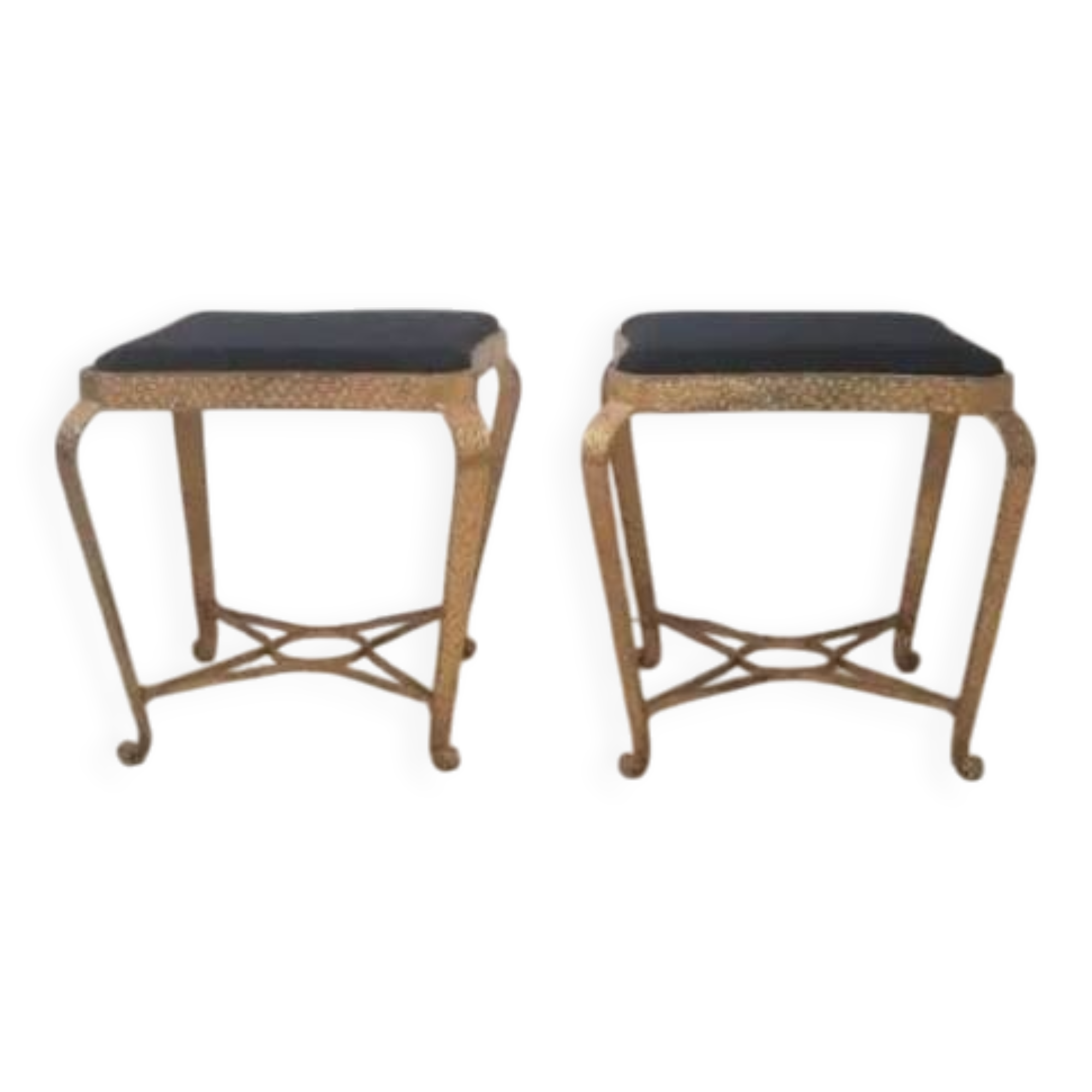 Pair of stools/poufs – Pierluigi Colli – gold painted wrought iron.