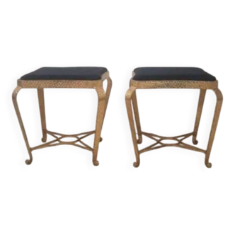 Paire de tabourets/poufs – Pierluigi Colli – fer forgé peint or.