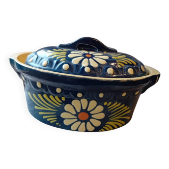 Vintage blue Alsace terrine with flower patterns
