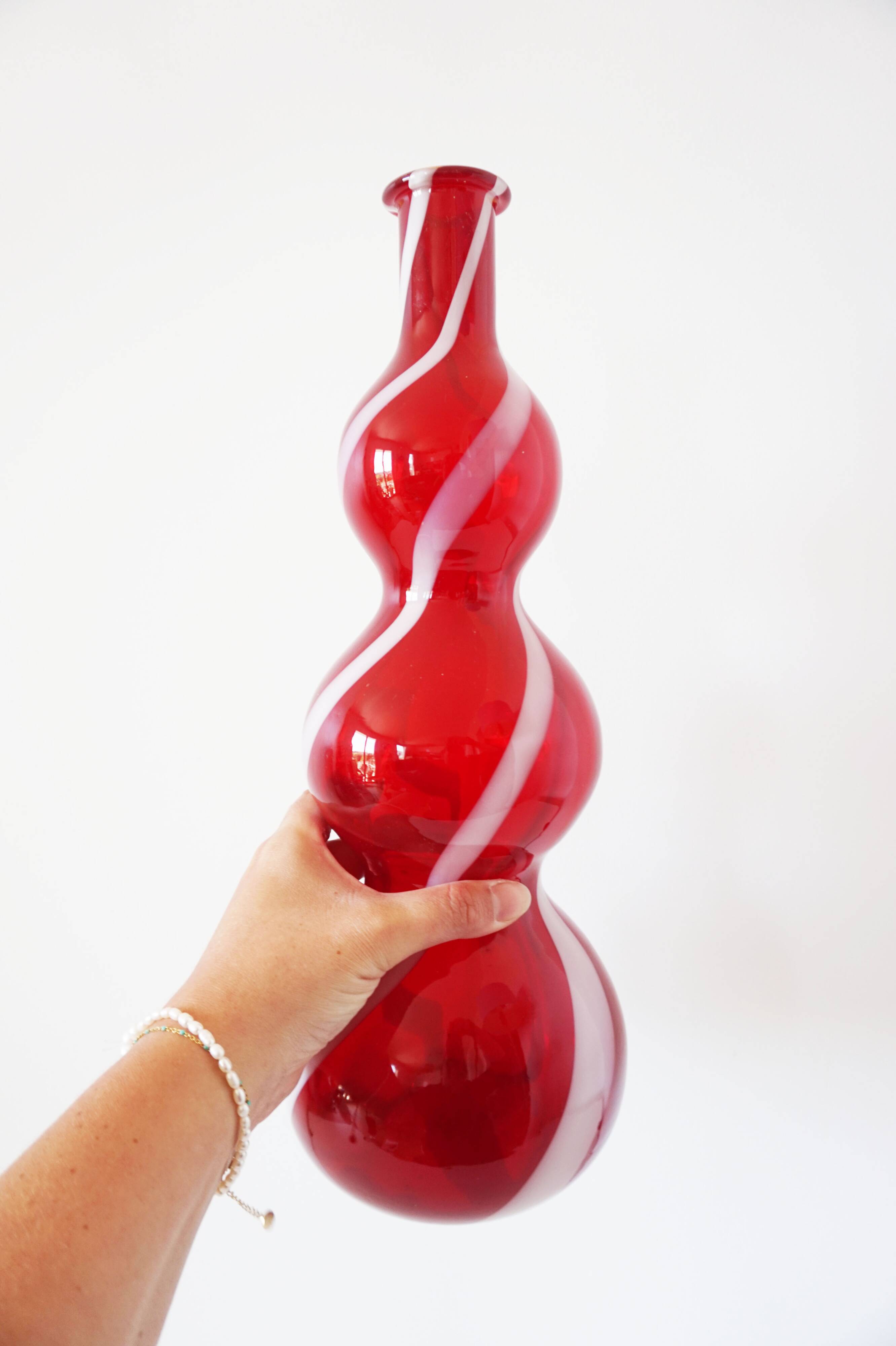 Italian carafe, blown glass, red Empoli.