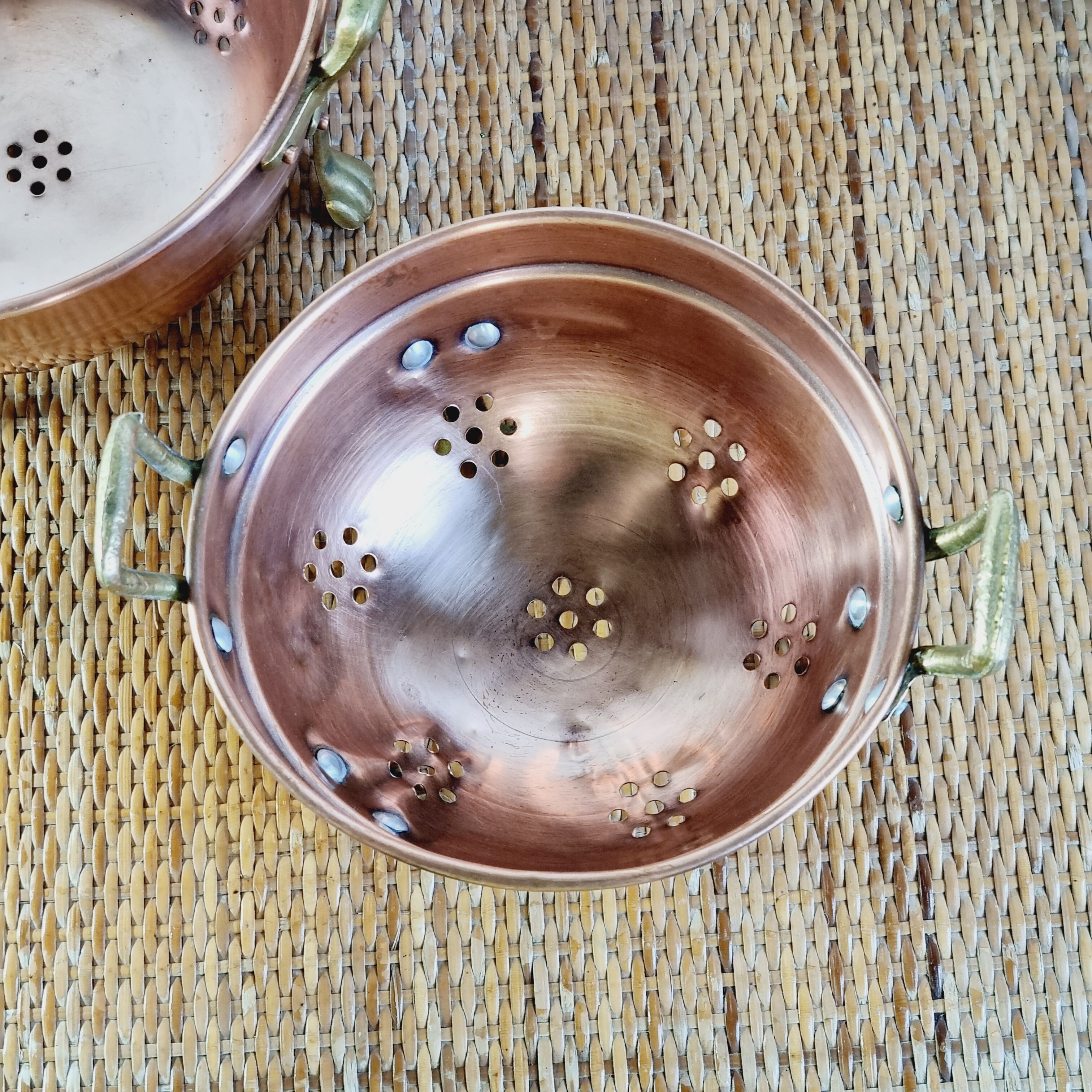 Copper and brass strainer lion's leg