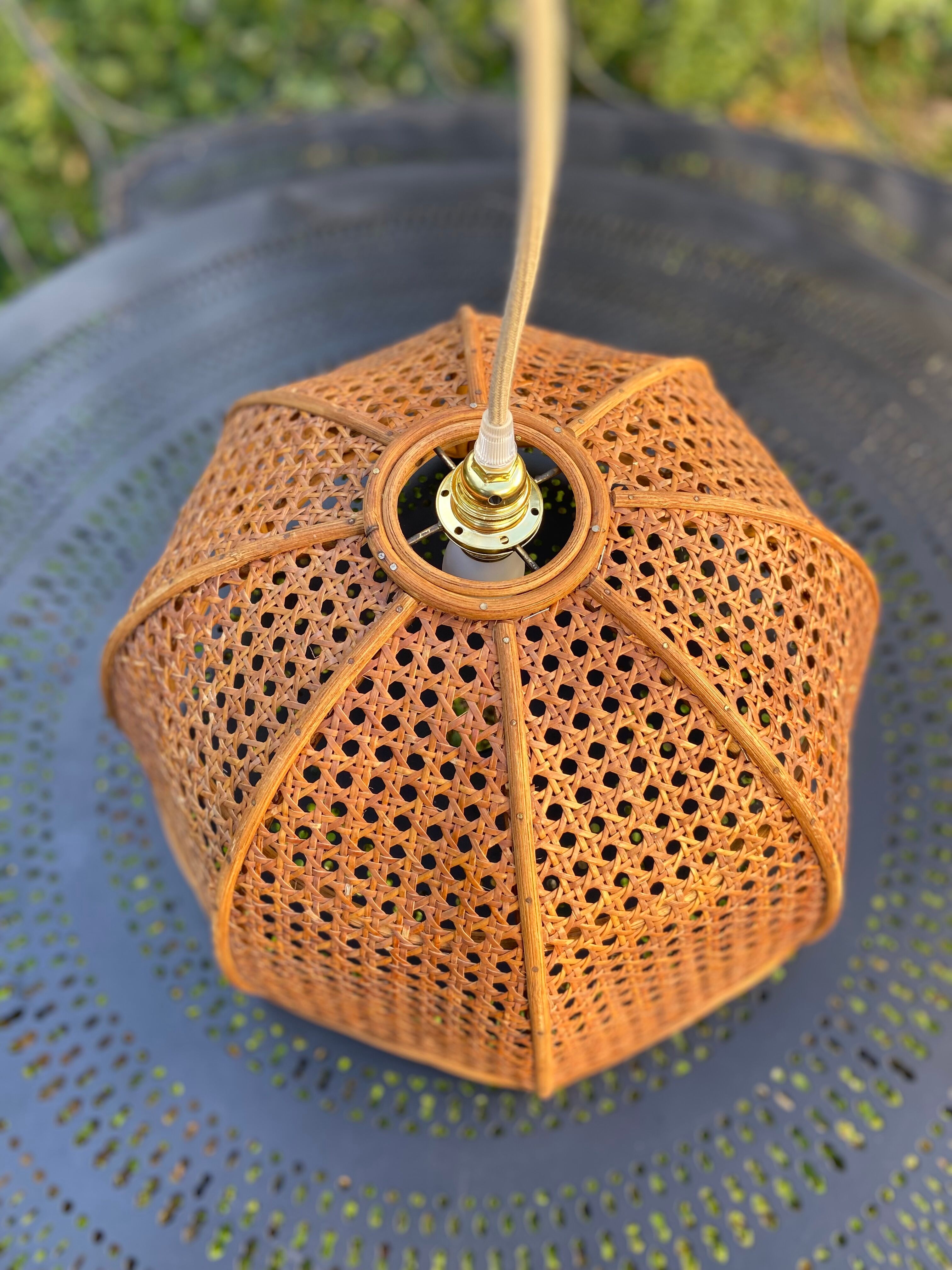 Suspension en cannage et rotin vintage