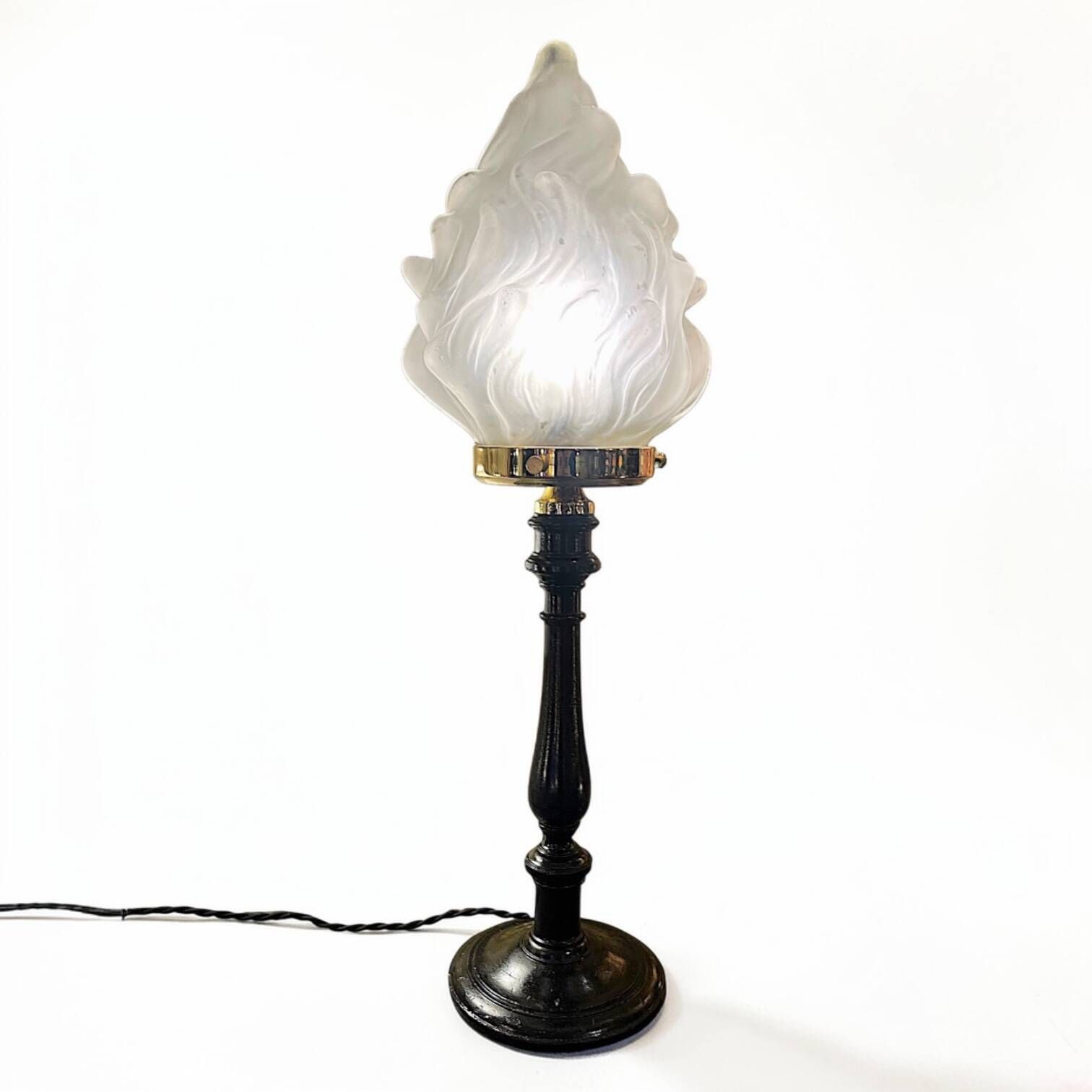 Art Deco torch lamp with flame globe and Napoleon III base - torch lamp