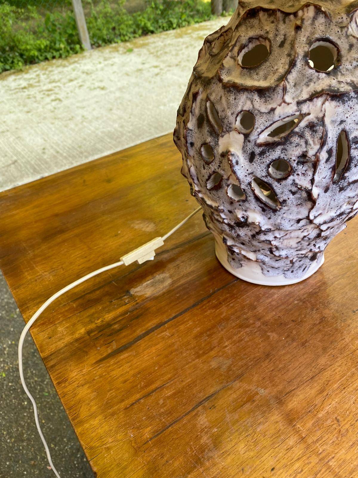 Vintage ceramic shell lamp signed Vallauris