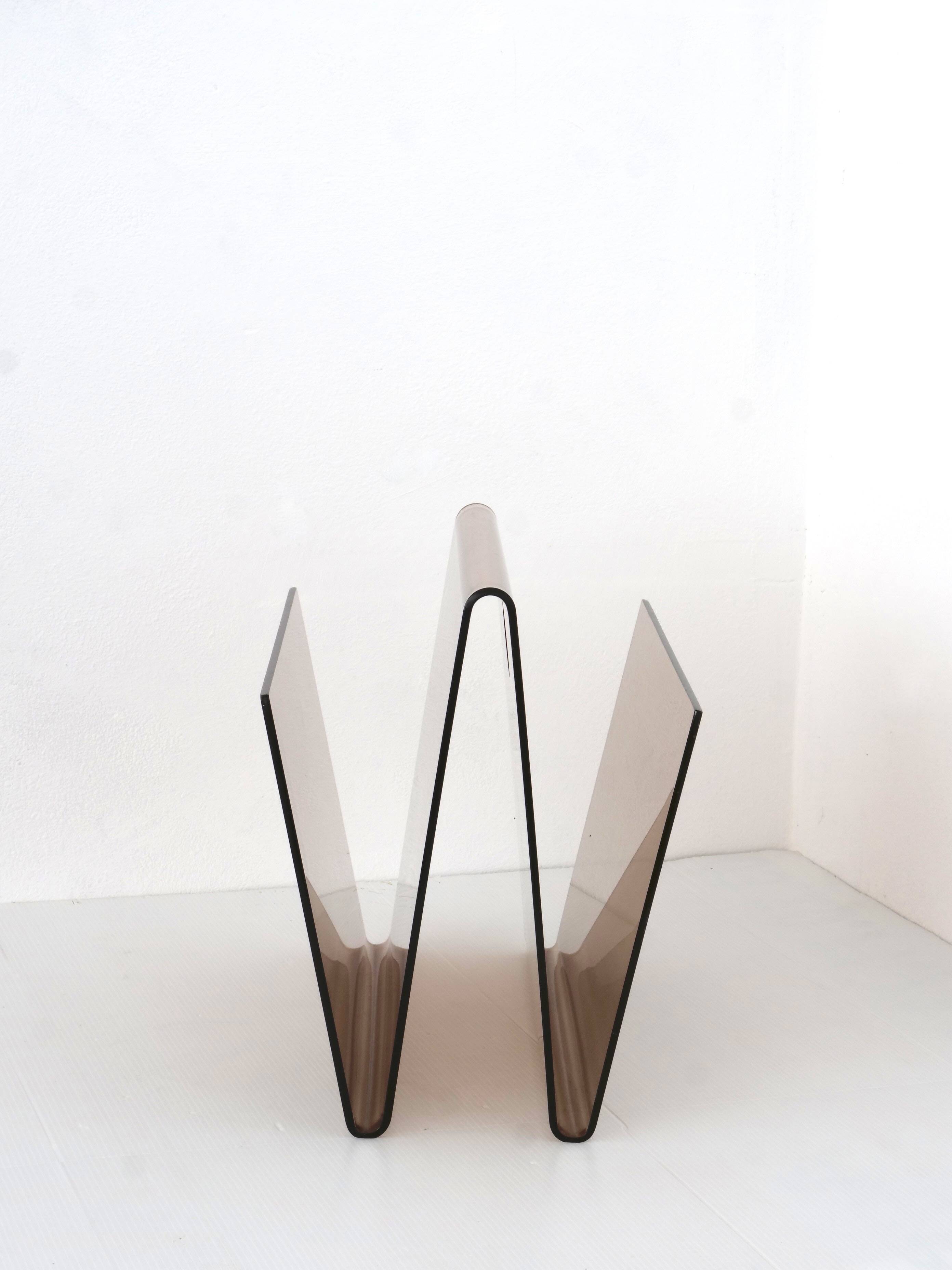 70's smoked plexiglass magazine rack