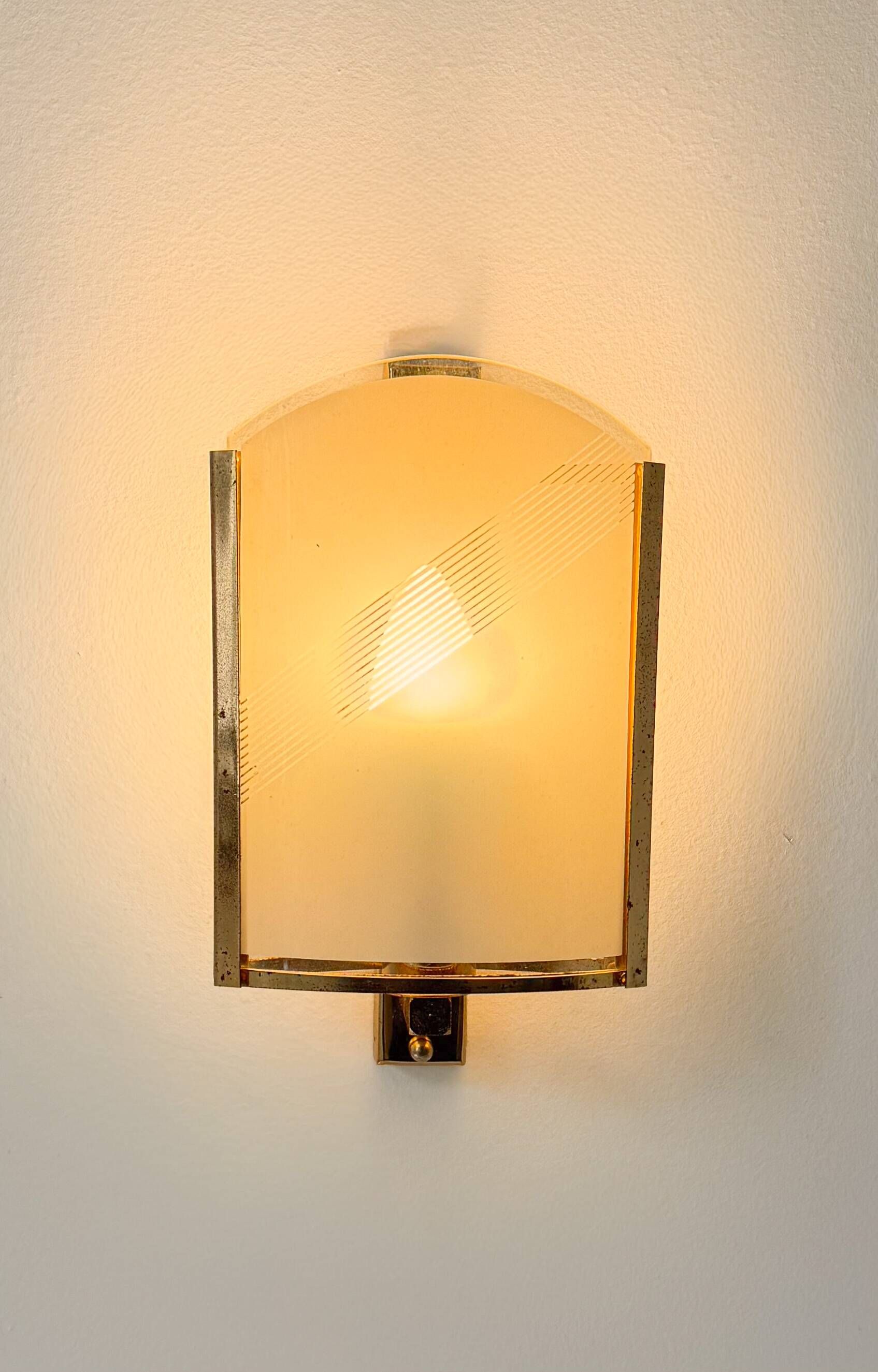 Vintage brass and glass wall light, France, 1970.