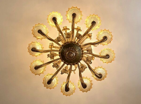 Grand lustre en verre de Murano – 12 lumières - début du 20e siècle