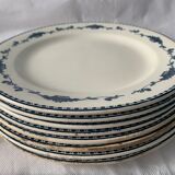 Lot of 8 flat plates and 8 hollow plates in ancient blue salins earthenware