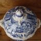 Vintage earthenware soup tureen Sarreguemines Derby series 1920 Blue and white