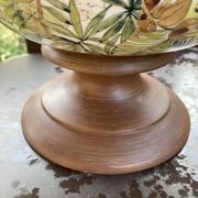 Rare lancel footed bowl in ceramic and wood with jungle decoration, made in italy