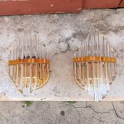 Pair of wall sconces in crystal glass and gilded brass. Venini style.