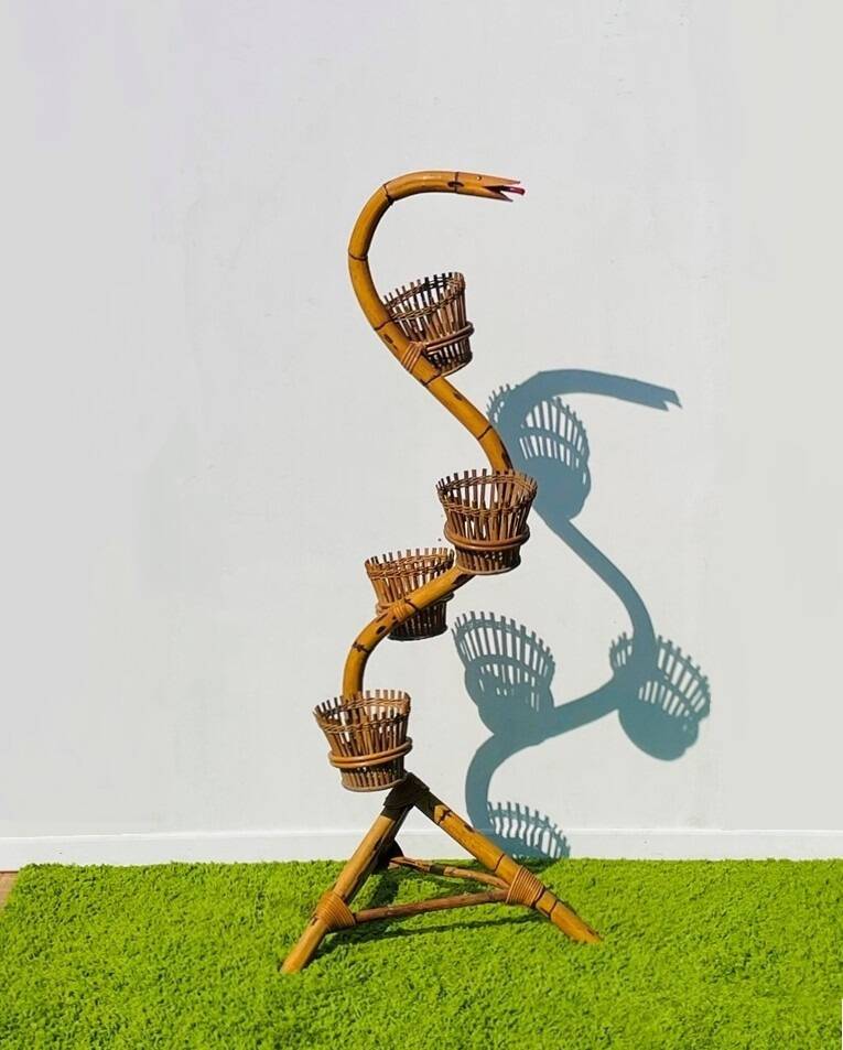 Bamboo snake plant holder. Vintage 50s.